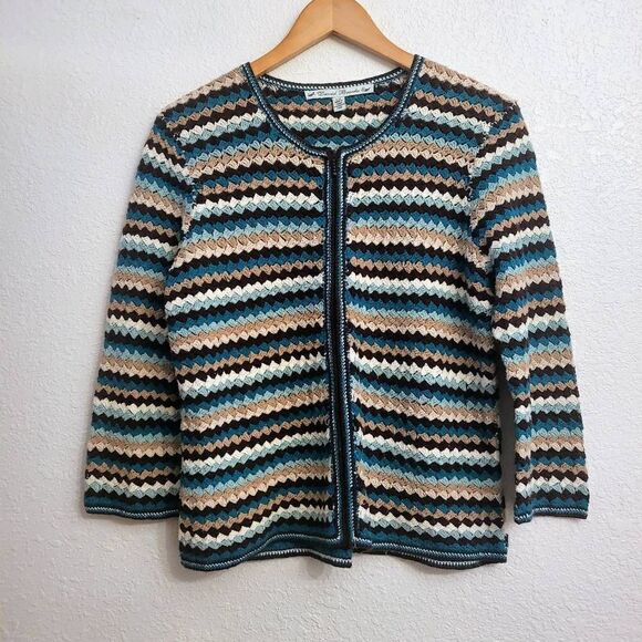 David Brooks Crocheted Knit Zippered Cardigan XL: Cottagecore Grandma Layering - Picture 2 of 4